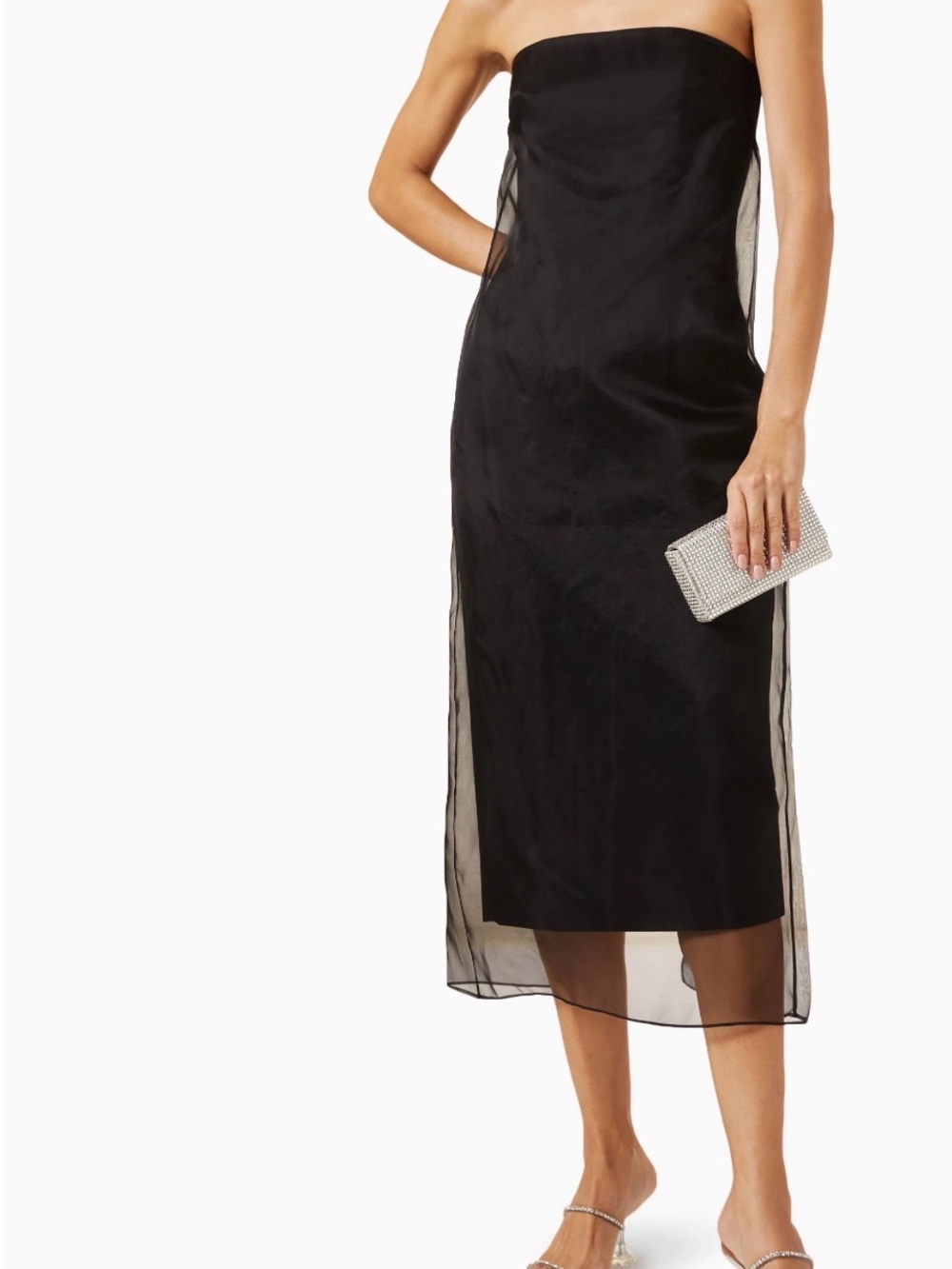 Gauge81 Punta NWT Strapless Black Midi Dress with Sheer Overlay